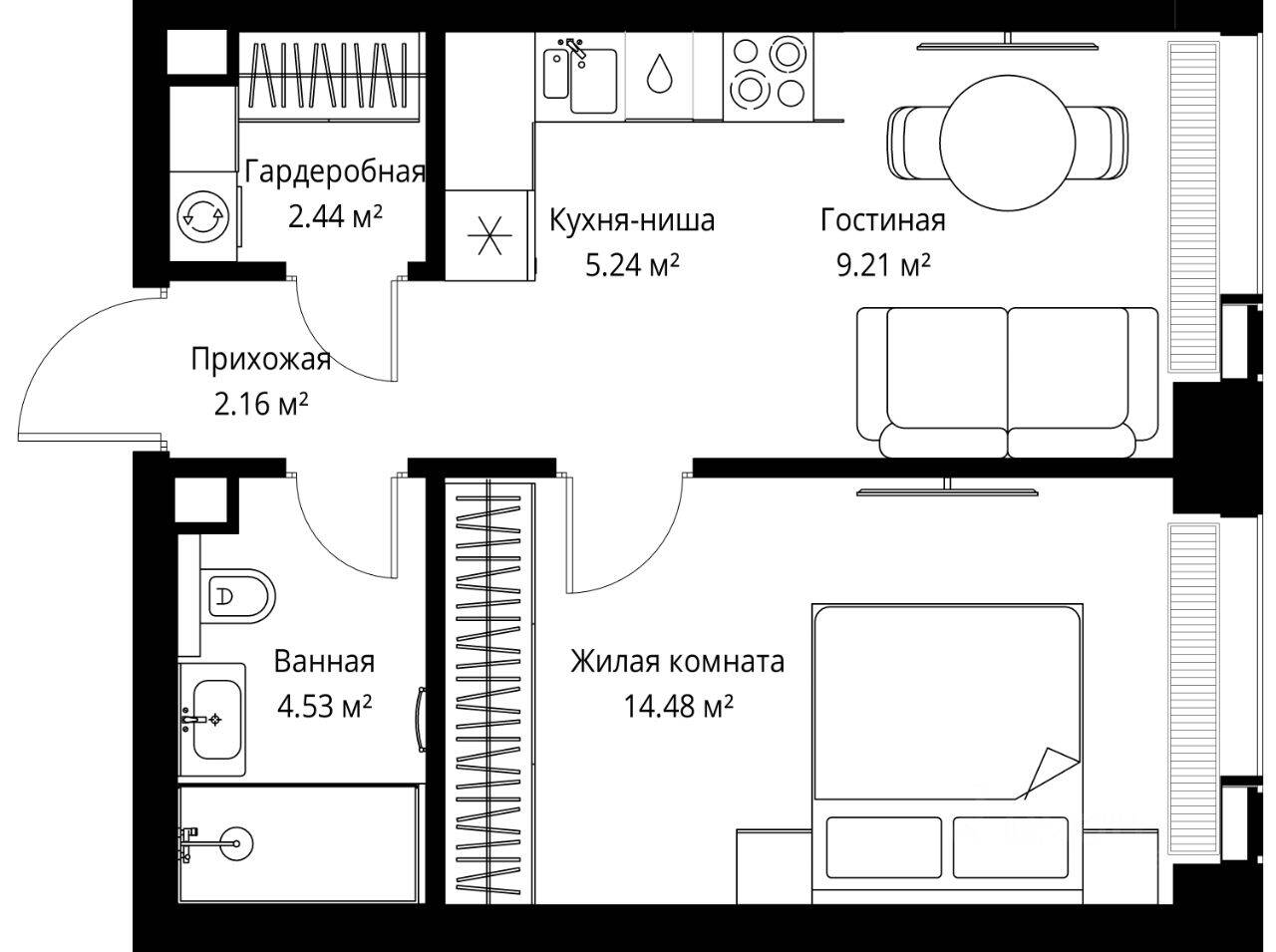 1-комн. квартира, 38,06 м², в ЖК Veer