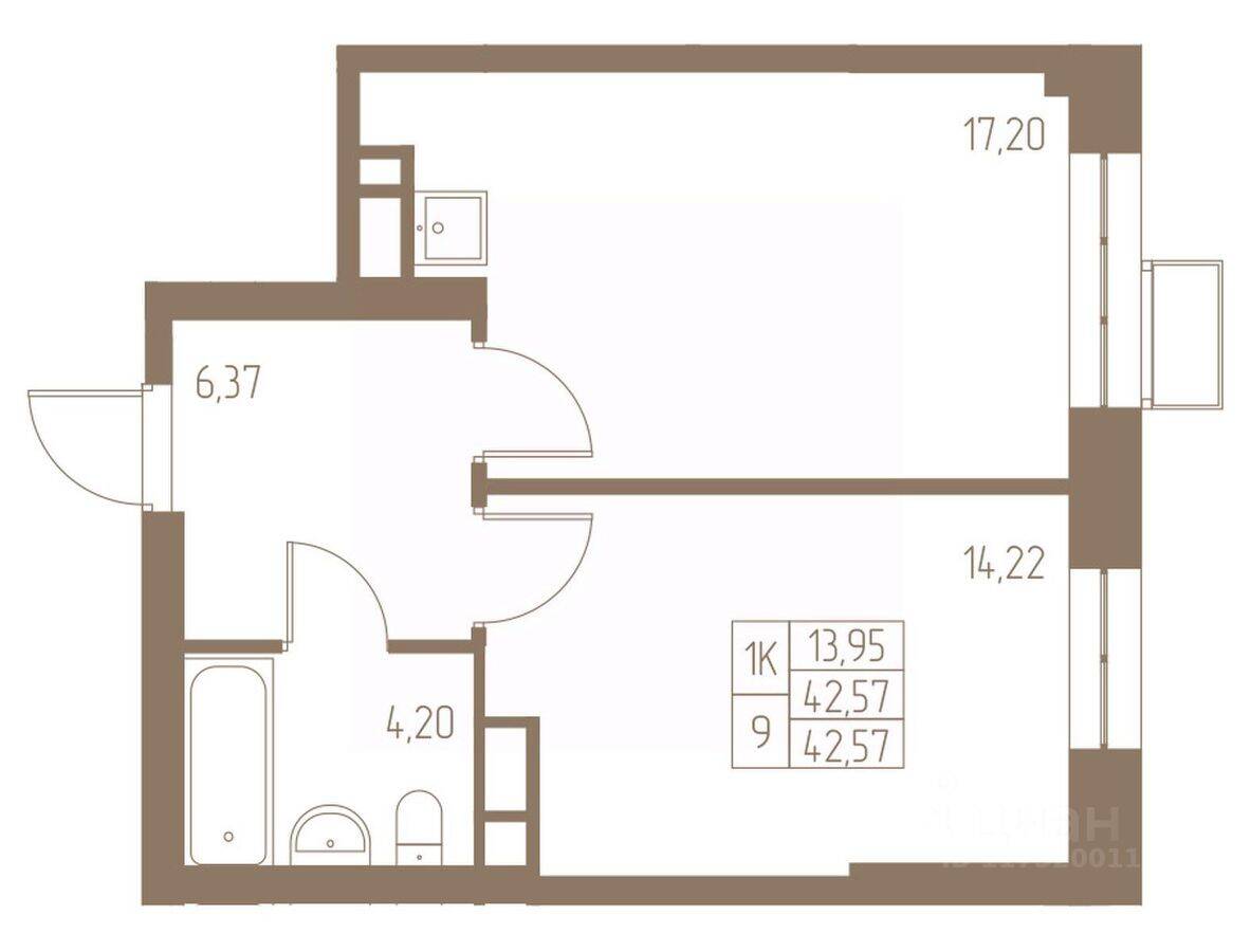 1-комн. квартира, 41,99 м², в ЖК Фабрикант