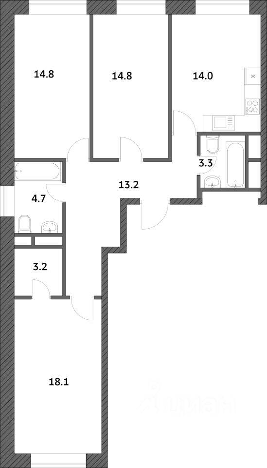 3-комн. квартира, 86,02 м², в ЖК «Городские истории»