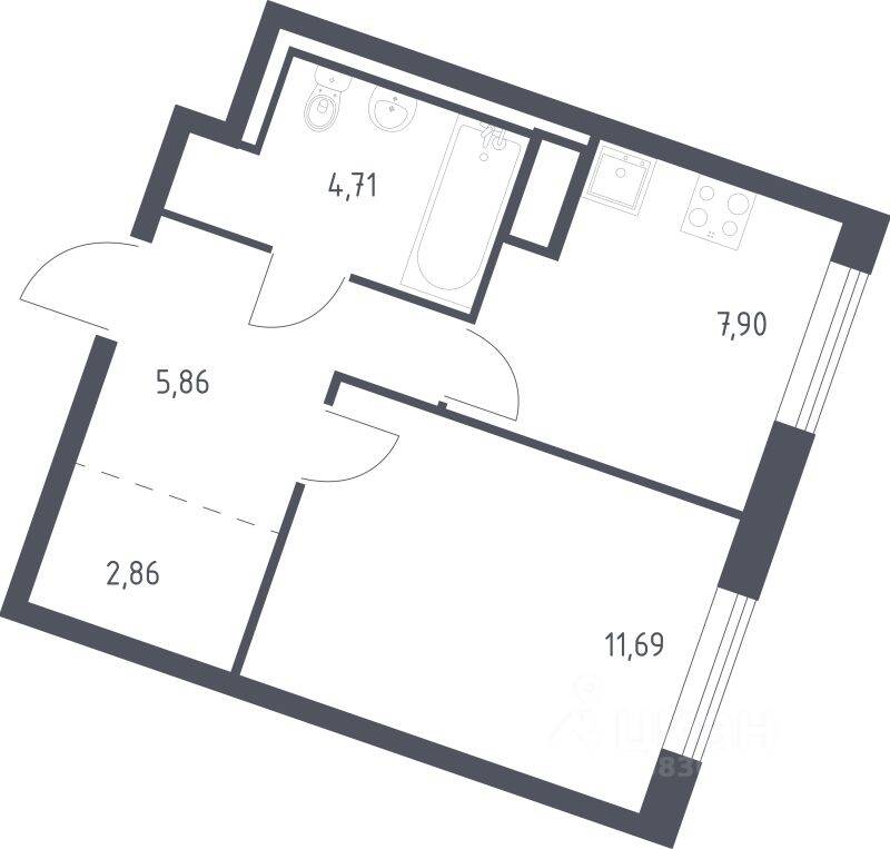 1-комн. квартира, 33,02 м², в ЖК Квартал Лаголово