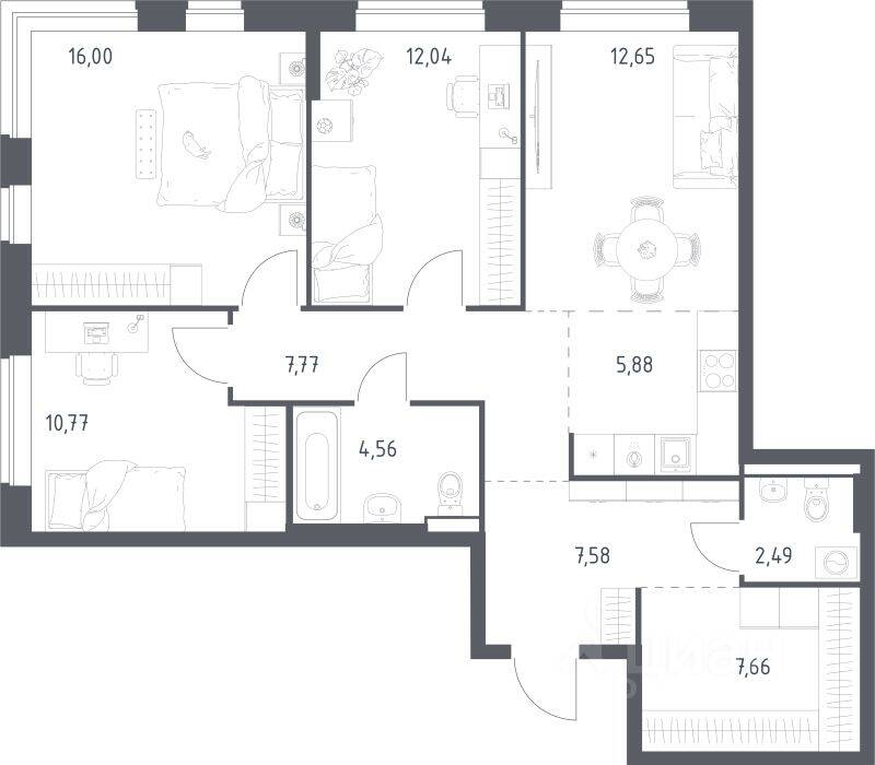 3-комн. квартира, 87,4 м², в ЖК Новое Видное