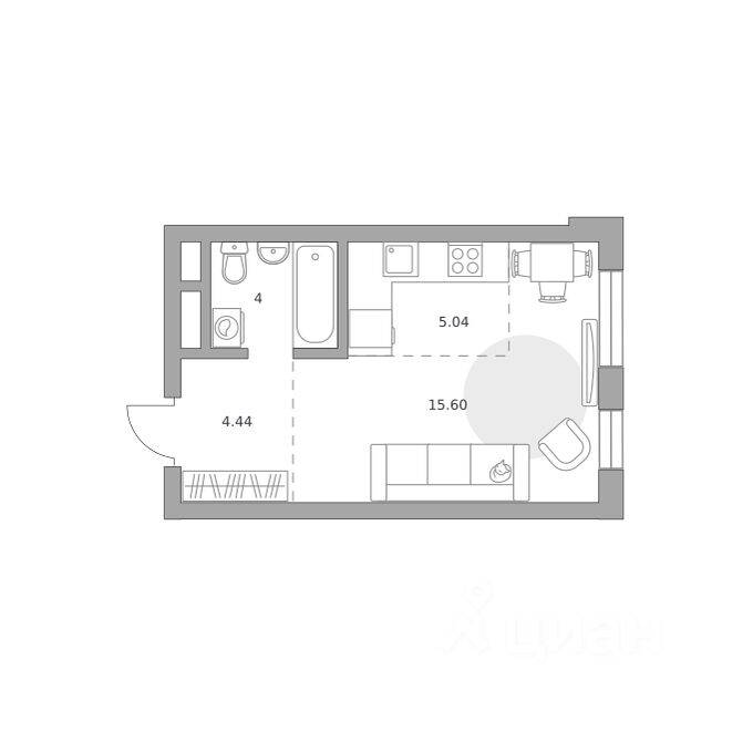 Планировка 1 комнатной квартиры, 29.08 м², в «Живописный»