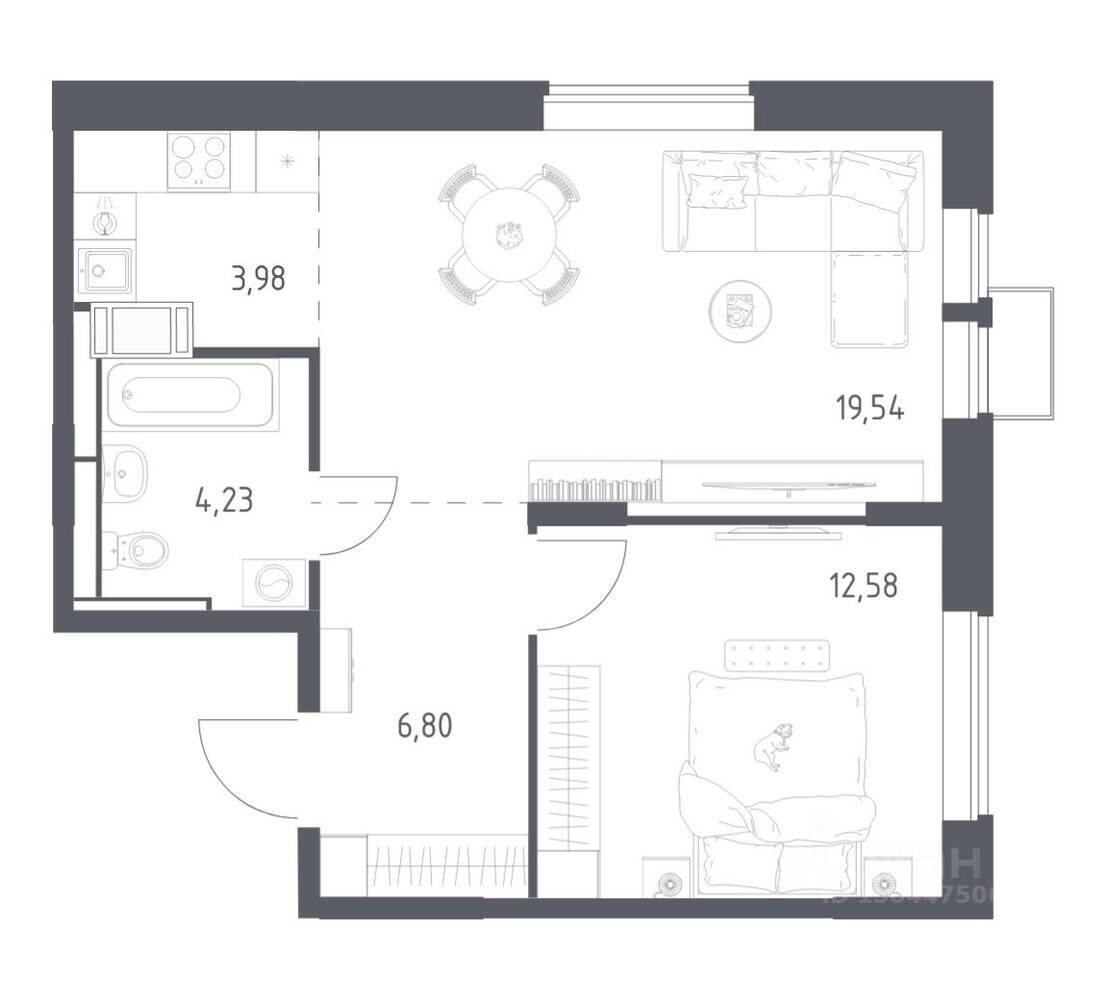 1-комн. квартира, 47,13 м², в ЖК «Большое Путилково»