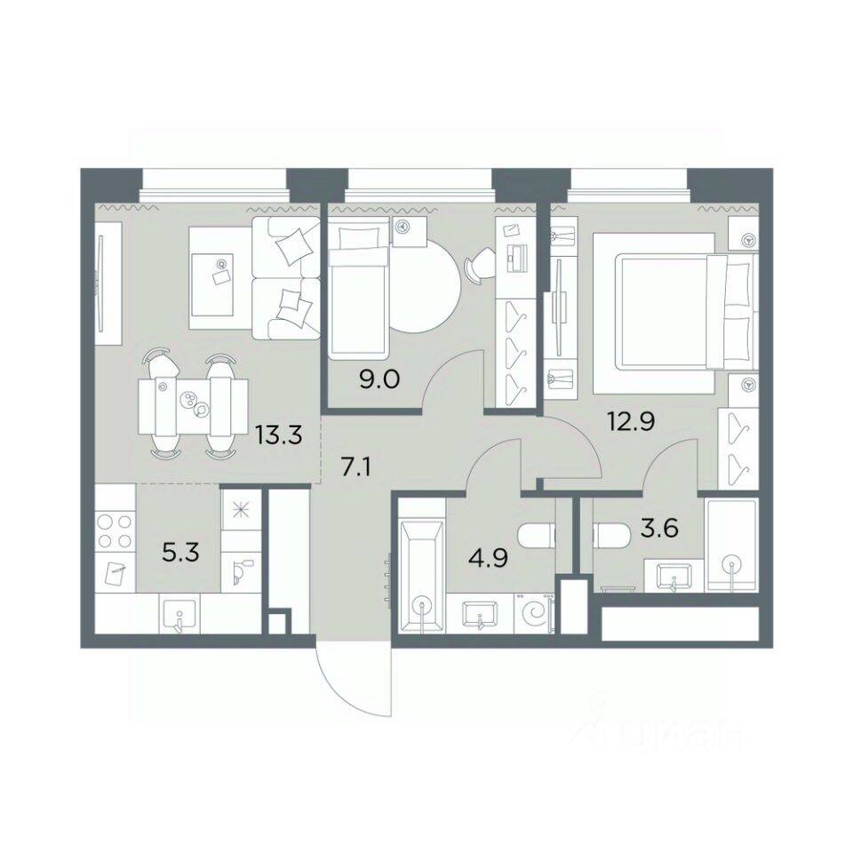 2-комн. квартира, 56,1 м², в ЖК «Станиславский»