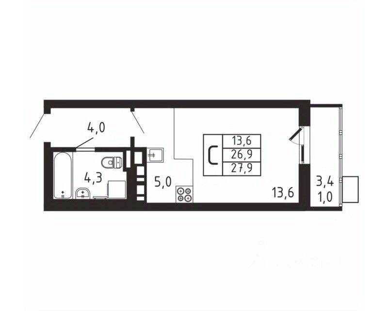 Квартира-студия, 27,9 м², в ЖК «Пироговская Ривьера»