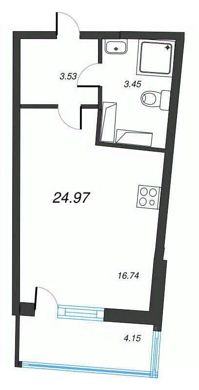 Планировка 1 комнатной квартиры, 24.97 м², в «Левитан»