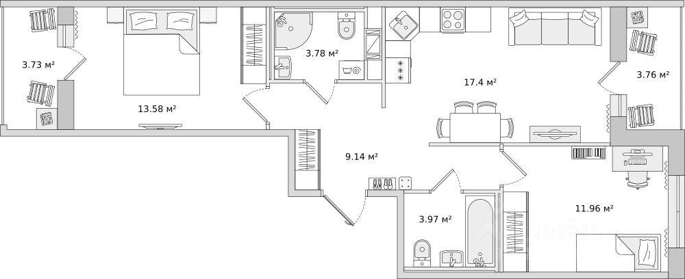 2-комн. квартира, 67,32 м², в ЖК ЦДС «Dreamline»