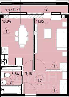 1-комн. квартира, 34,64 м², в ЖК Марусино-6