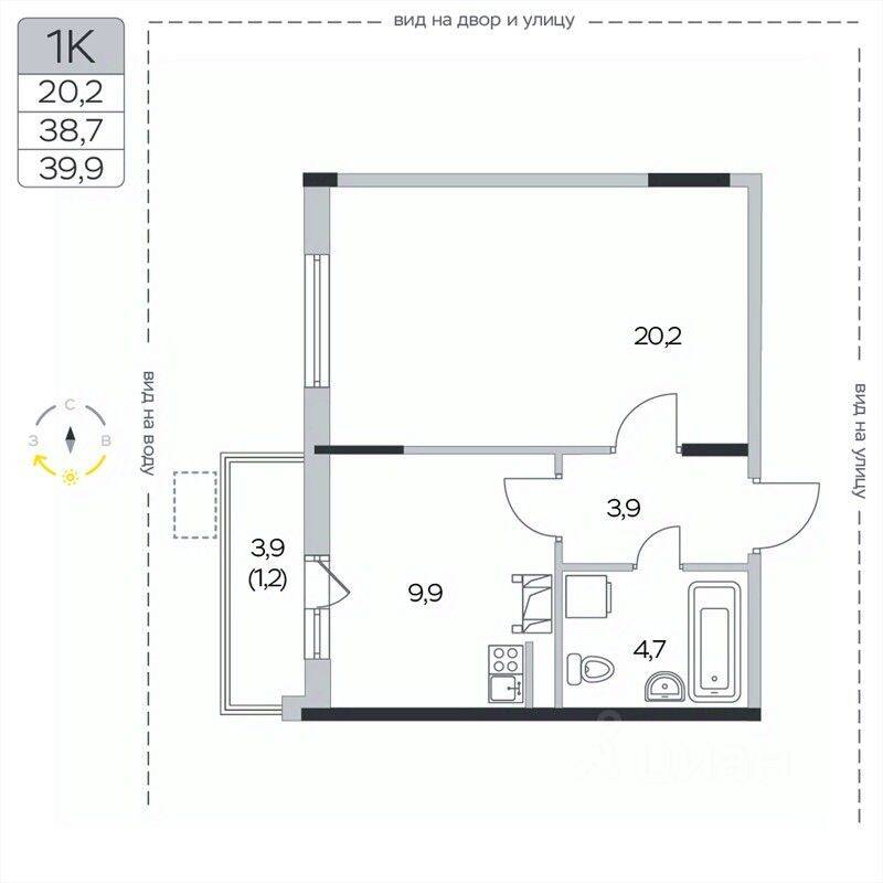 1-комн. квартира, 39,9 м², в ЖК «Пироговская Ривьера»