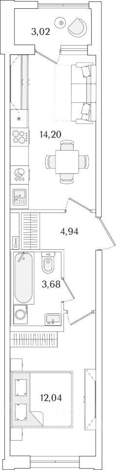 1-комн. квартира, 36,37 м², в ЖК «Гранат»
