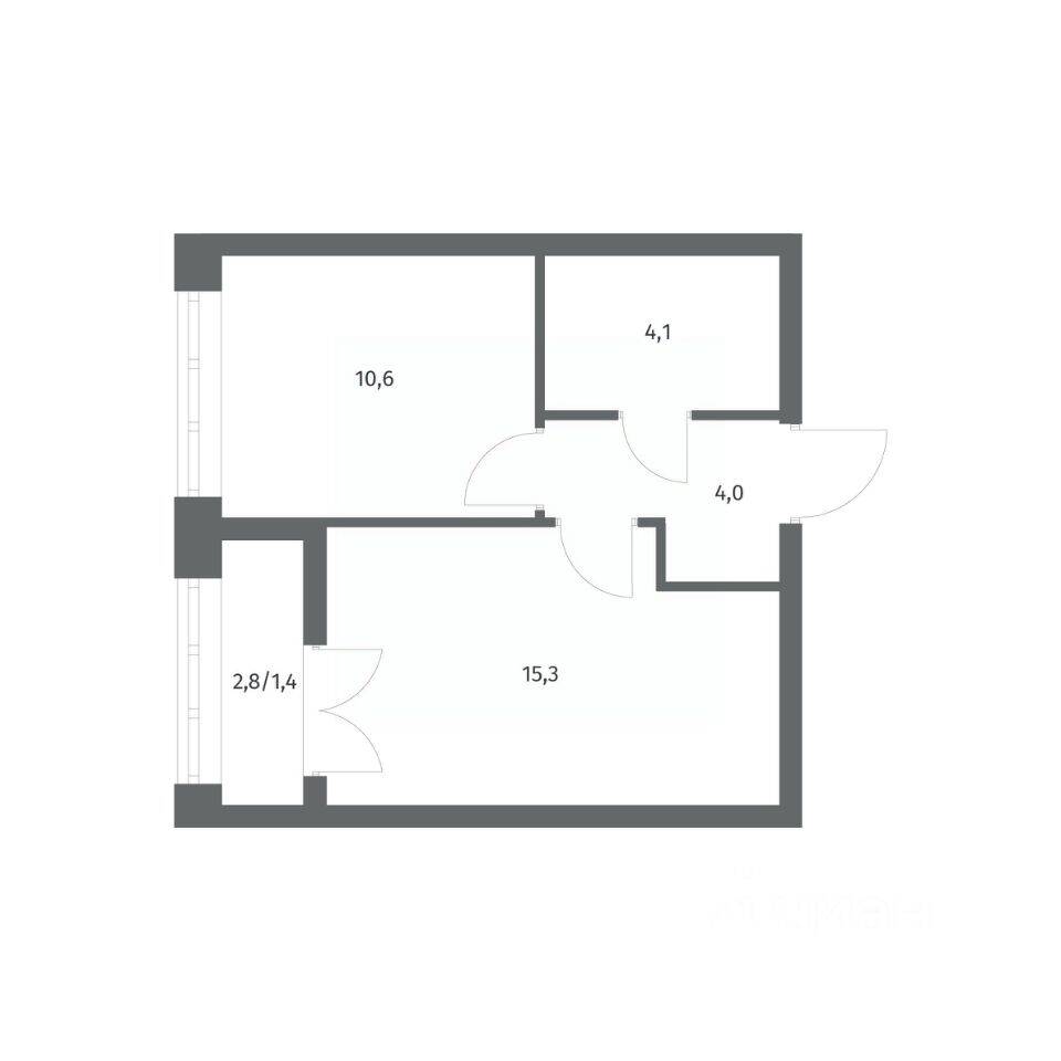 Планировка 1 комнатной квартиры, 35.4 м², в «NEWПИТЕР»