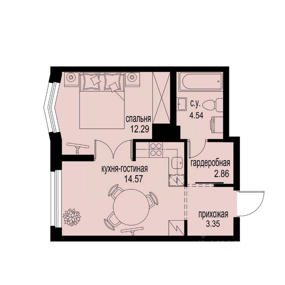 1-комн. квартира, 37,61 м², в ЖК ID Murino III