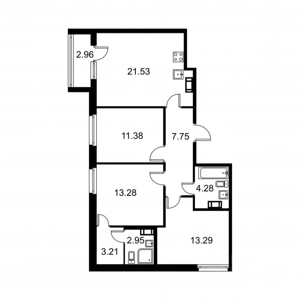 3-комн. квартира, 79,15 м², в ЖК Квартал Заречье