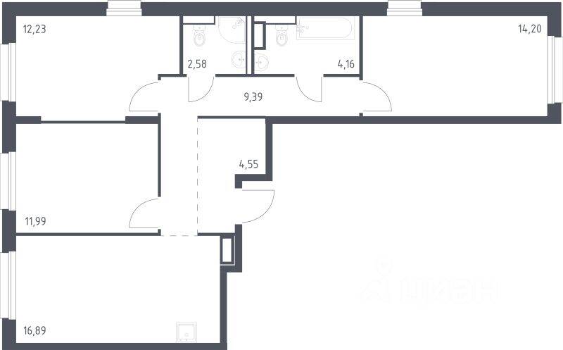 3-комн. квартира, 75,99 м², в ЖК Новые Лаврики