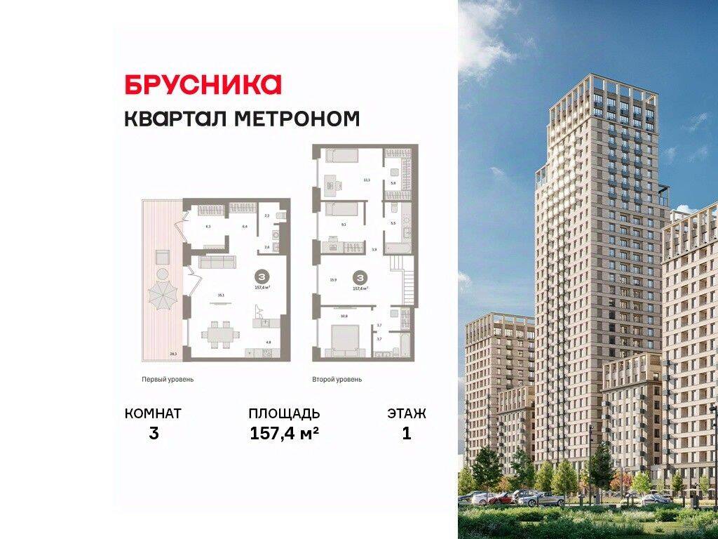 3-комн. квартира, 157,4 м², в ЖК Квартал Метроном