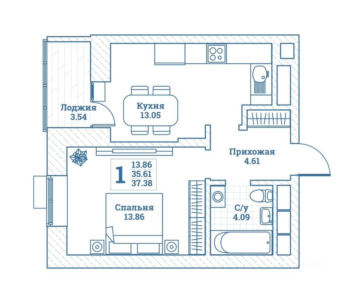 1-комн. квартира, 37,38 м², в ЖК Новоград Монино