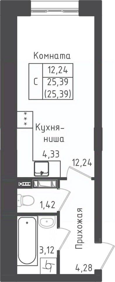 Квартира-студия, 25,39 м², в ЖК Зеленый Оазис-Город