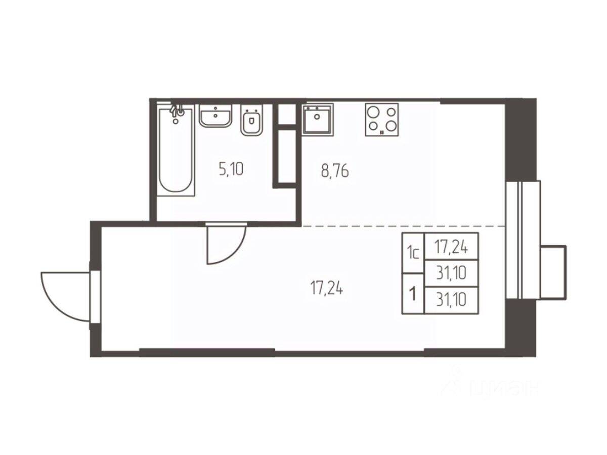 Квартира-студия, 31,1 м², в ЖК Новая Ивантеевка