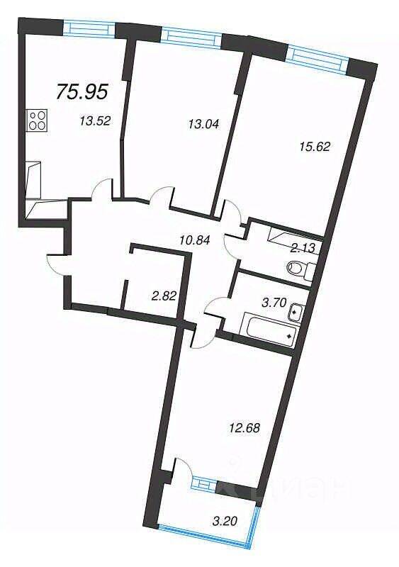 4-комн. квартира, 75,95 м², в ЖК Левитан