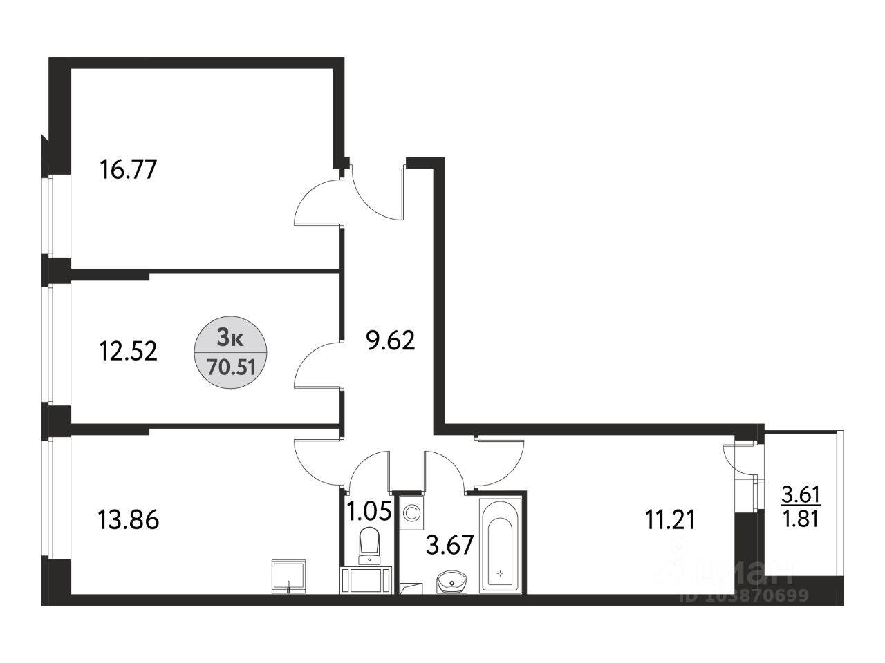 3-комн. квартира, 72,3 м², в ЖК Дом на Сиреневой (Щелково)