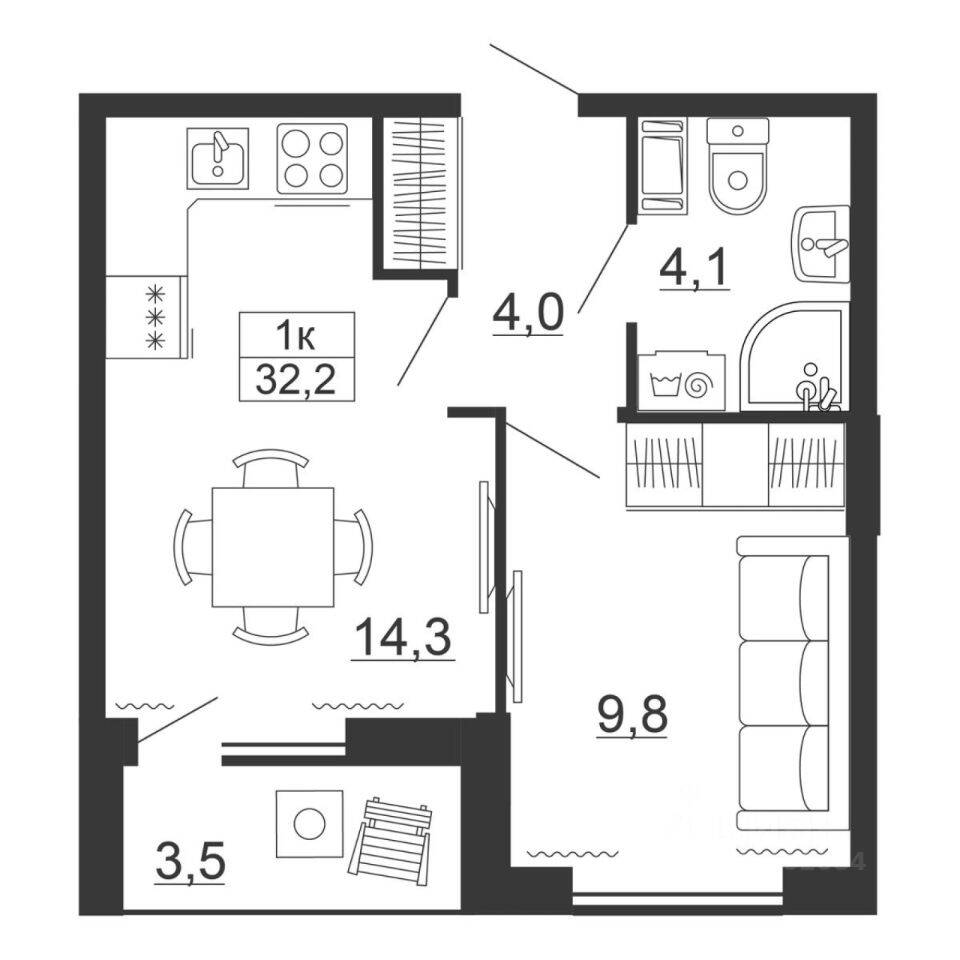 1-комн. квартира, 32,2 м², в ЖК Рубеж