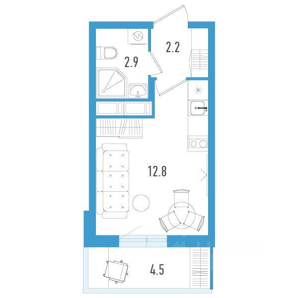Квартира-студия, 19,3 м², в ЖК Aerocity 3