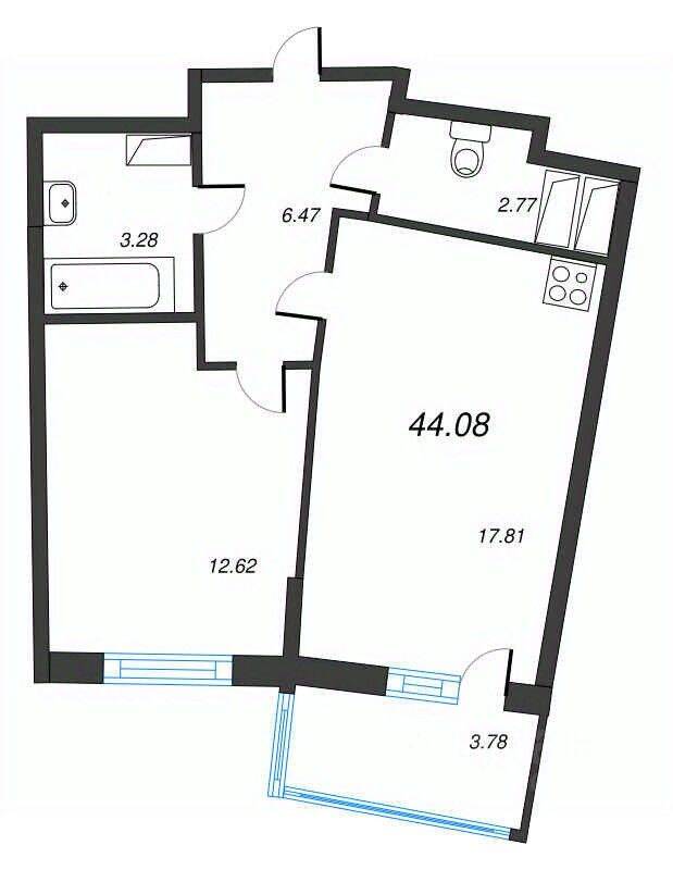 2-комн. квартира, 44,08 м², в ЖК Левитан