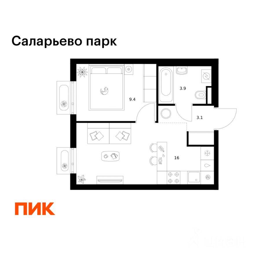 1-комн. квартира, 32,4 м², в ЖК «Саларьево парк»
