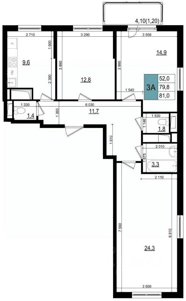 3-комн. квартира, 81 м², в ЖК «Одинцово сити»