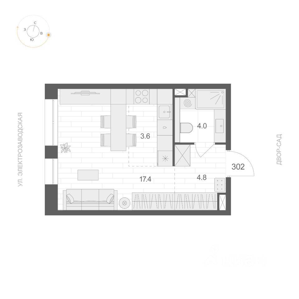 Планировка 1 комнатной квартиры, 29.8 м², в «ARTEL»