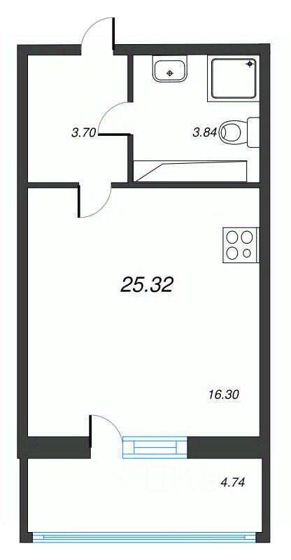 Квартира-студия, 25,32 м², в ЖК Левитан