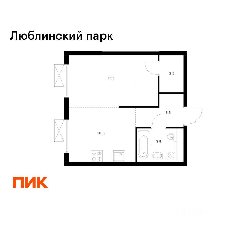1-комн. квартира, 33,6 м², в ЖК «Люблинский парк»
