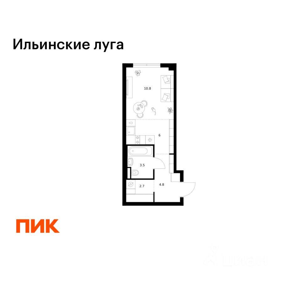 Квартира-студия, 27,8 м², в ЖК «Ильинские луга»