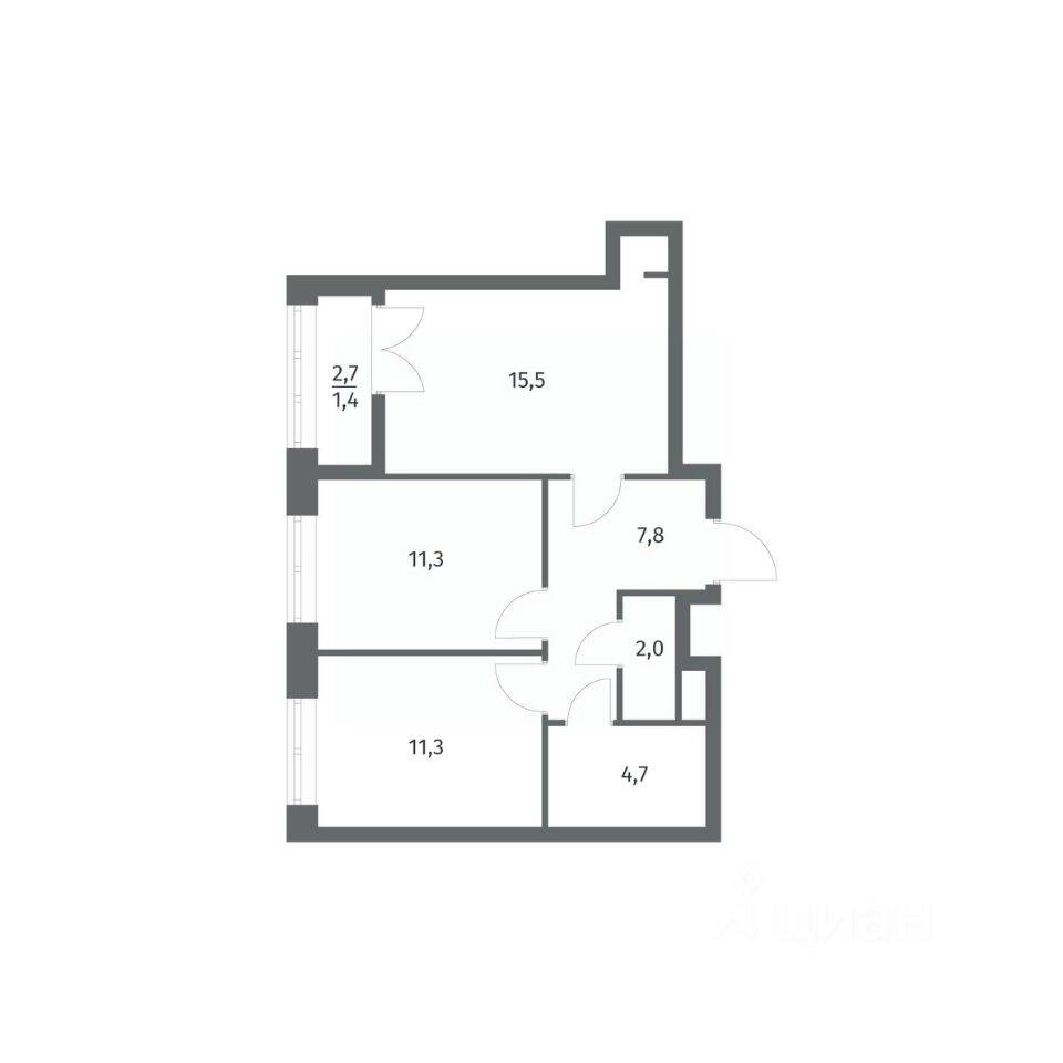 2-комн. квартира, 53,95 м², в ЖК NEWПИТЕР