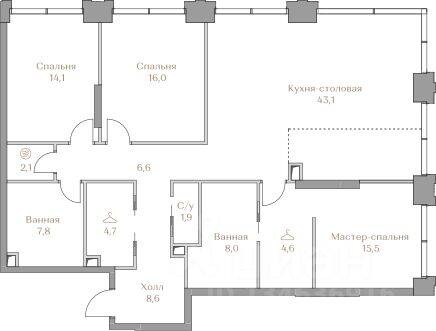 3-комн. квартира, 133 м², в ЖК Коллекция Лужники