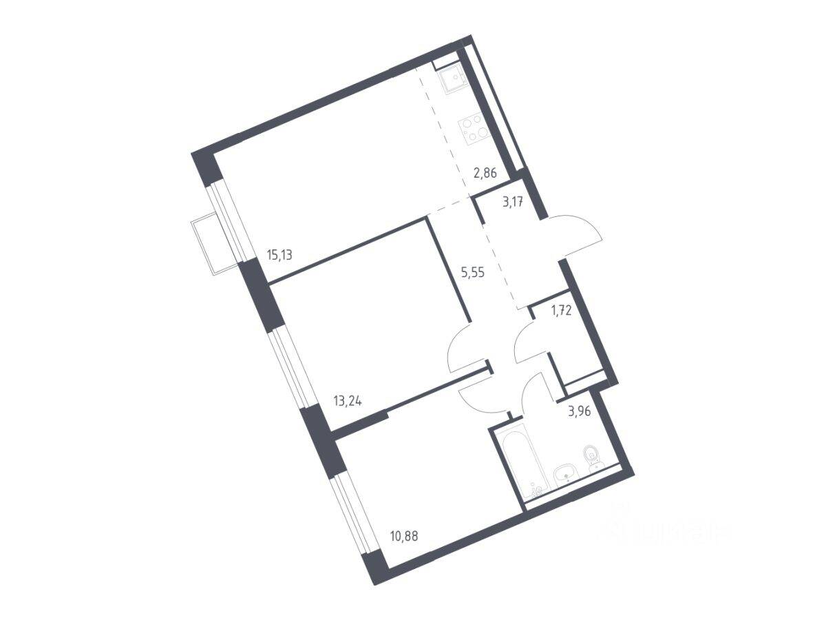 2-комн. квартира, 56,51 м², в ЖК Молжаниново