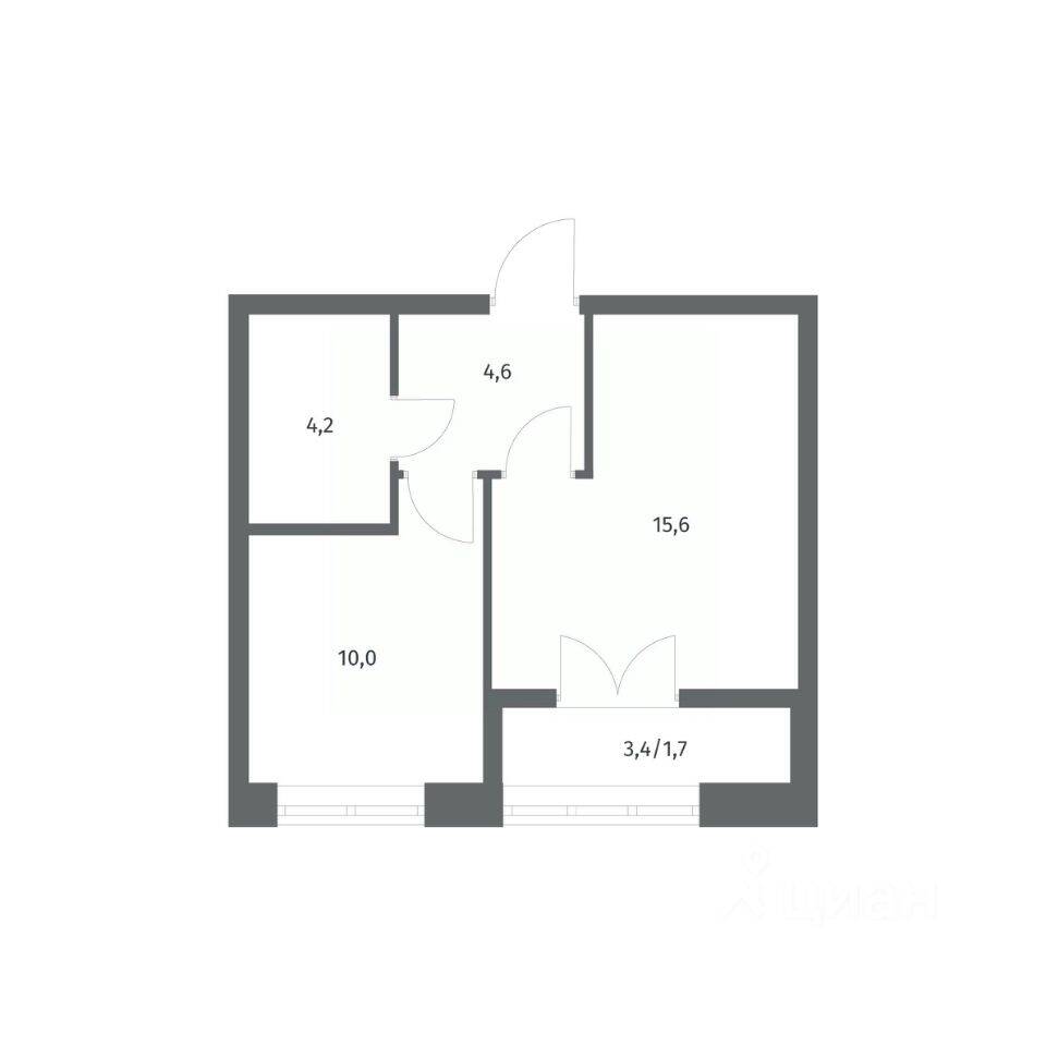 Планировка 1 комнатной квартиры, 36.14 м², в «NEWПИТЕР»