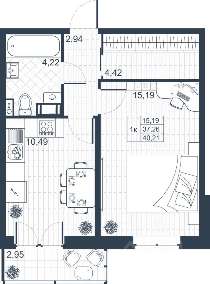1-комн. квартира, 37,1 м², в ЖК «Ново-Антропшино»