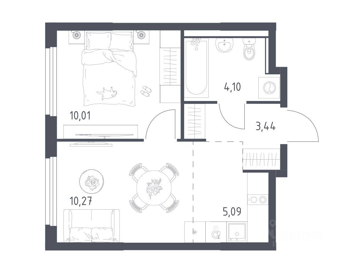 1-комн. квартира, 32,91 м², в ЖК «Пригород Лесное»