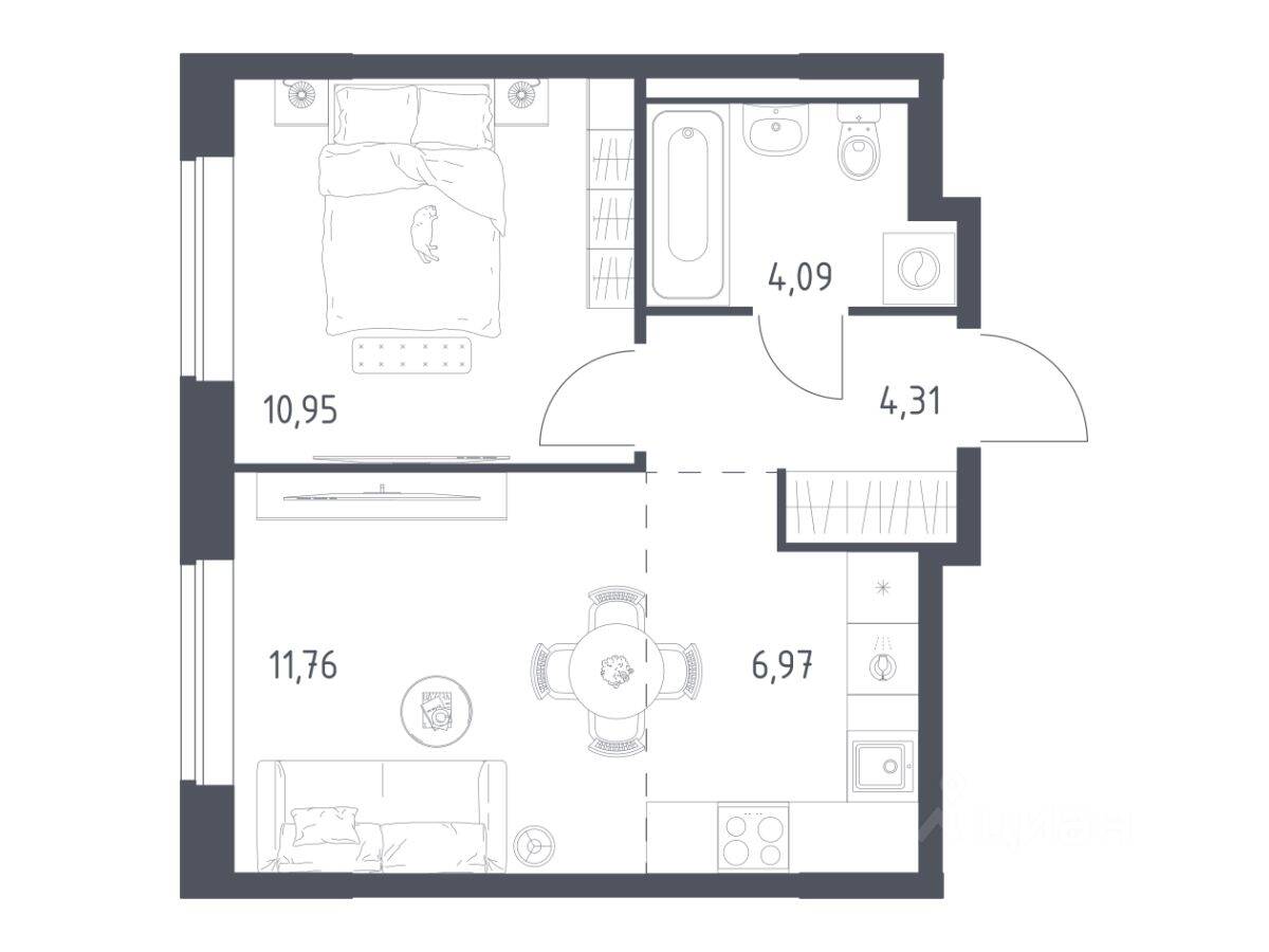 1-комн. квартира, 38,08 м², в ЖК Новое Видное