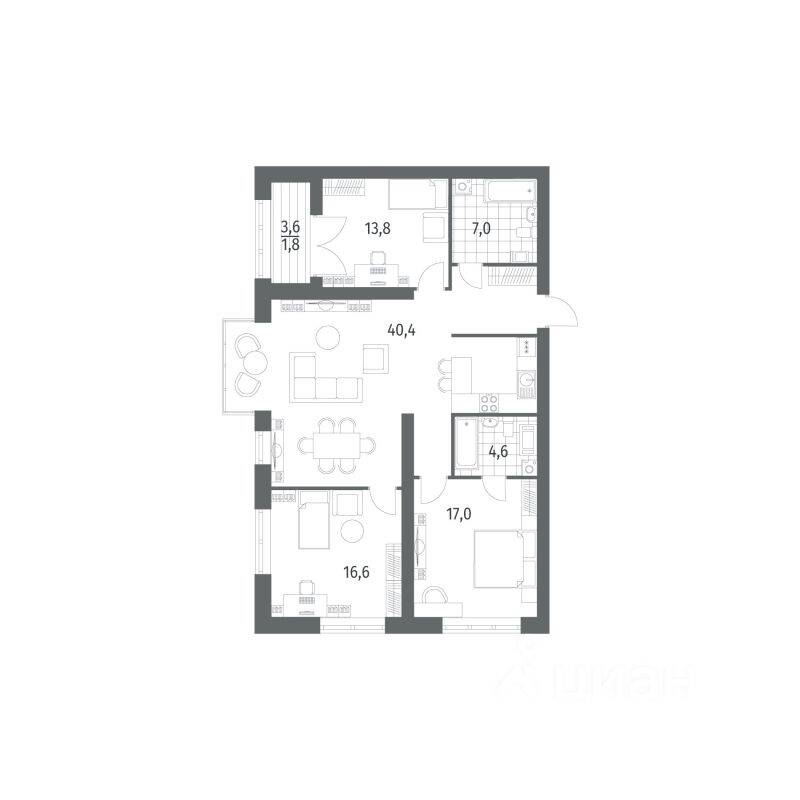 4-комн. квартира, 113,2 м², в ЖК Наука