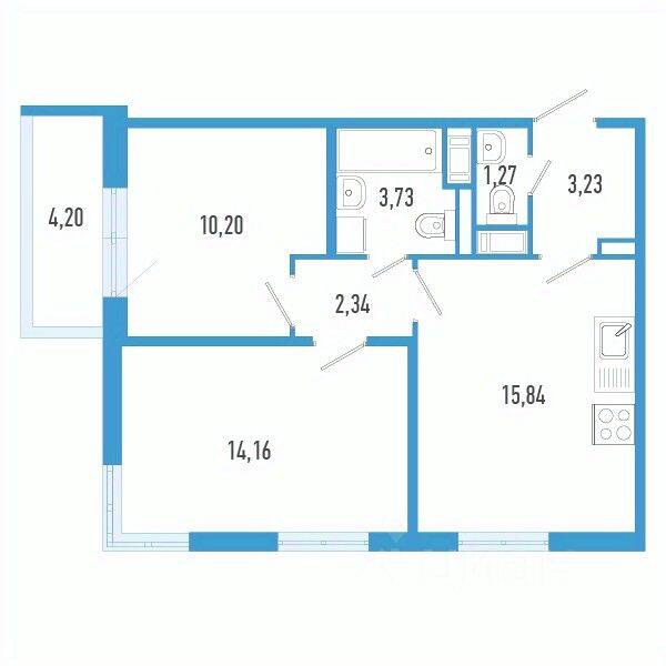 2-комн. квартира, 52,04 м², в ЖК Aerocity 7