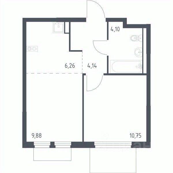 1-комн. квартира, 35,13 м², в ЖК «Пригород Лесное»