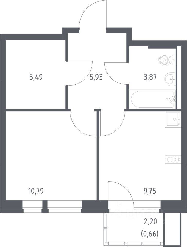 1-комн. квартира, 36,49 м², в ЖК Квартал Авиаторов