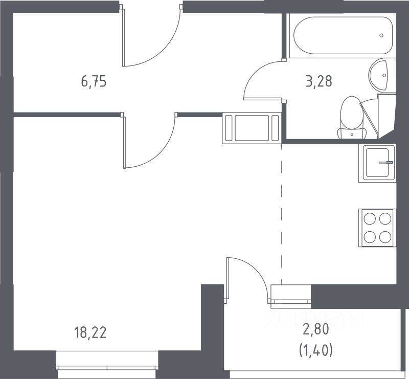 Квартира-студия, 29,4 м², в ЖК Томилино Парк
