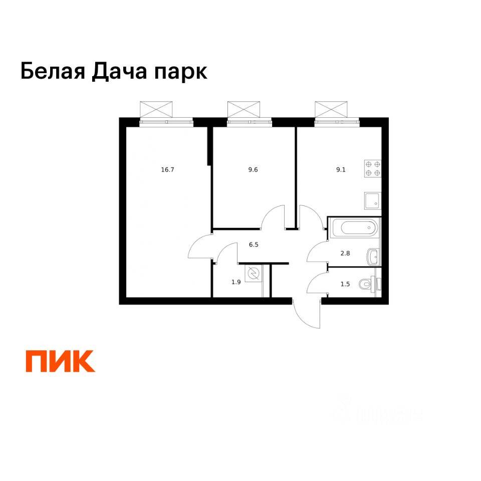 2-комн. квартира, 48,1 м², в ЖК «Белая Дача парк»