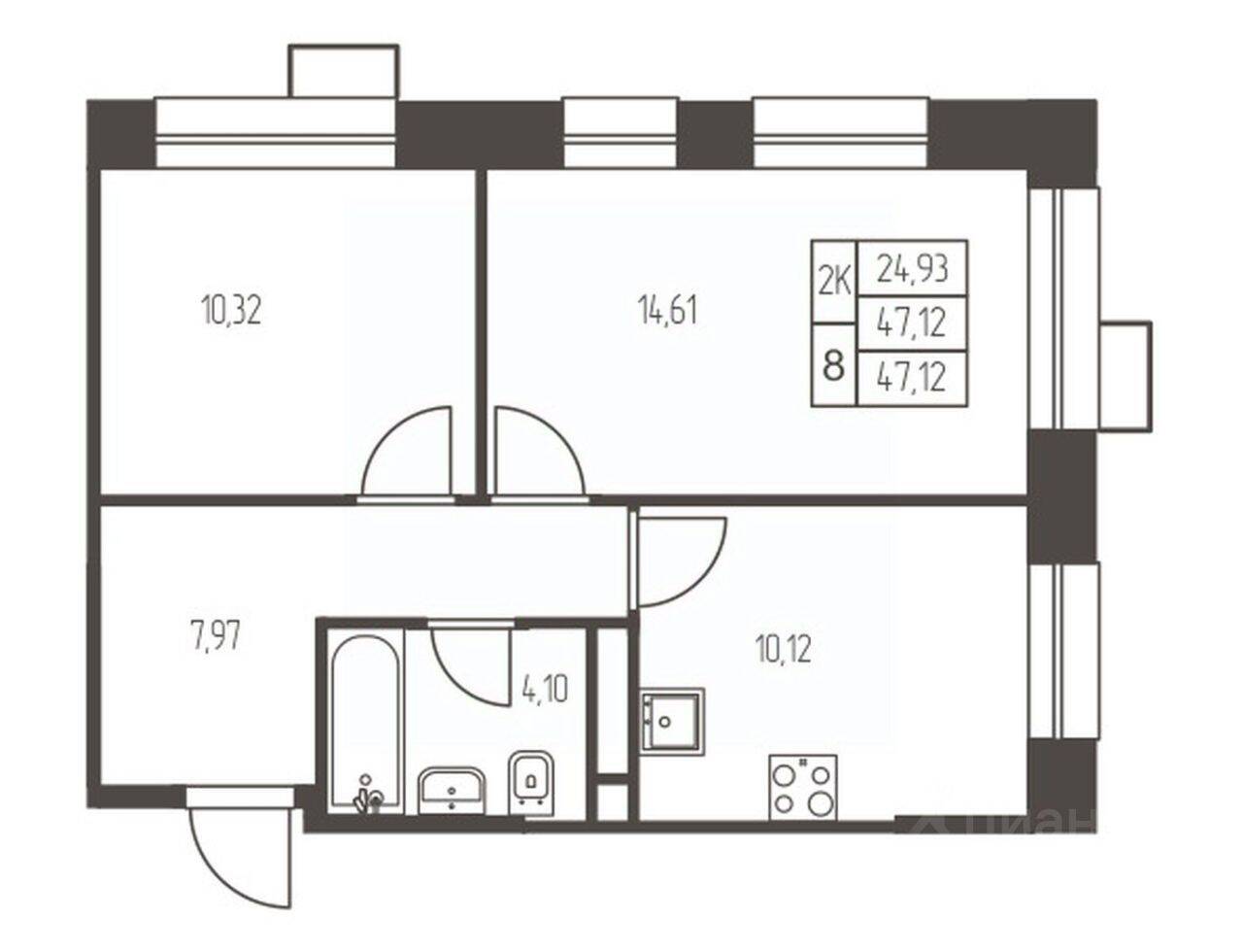 2-комн. квартира, 47,1 м², в ЖК Новая Ивантеевка