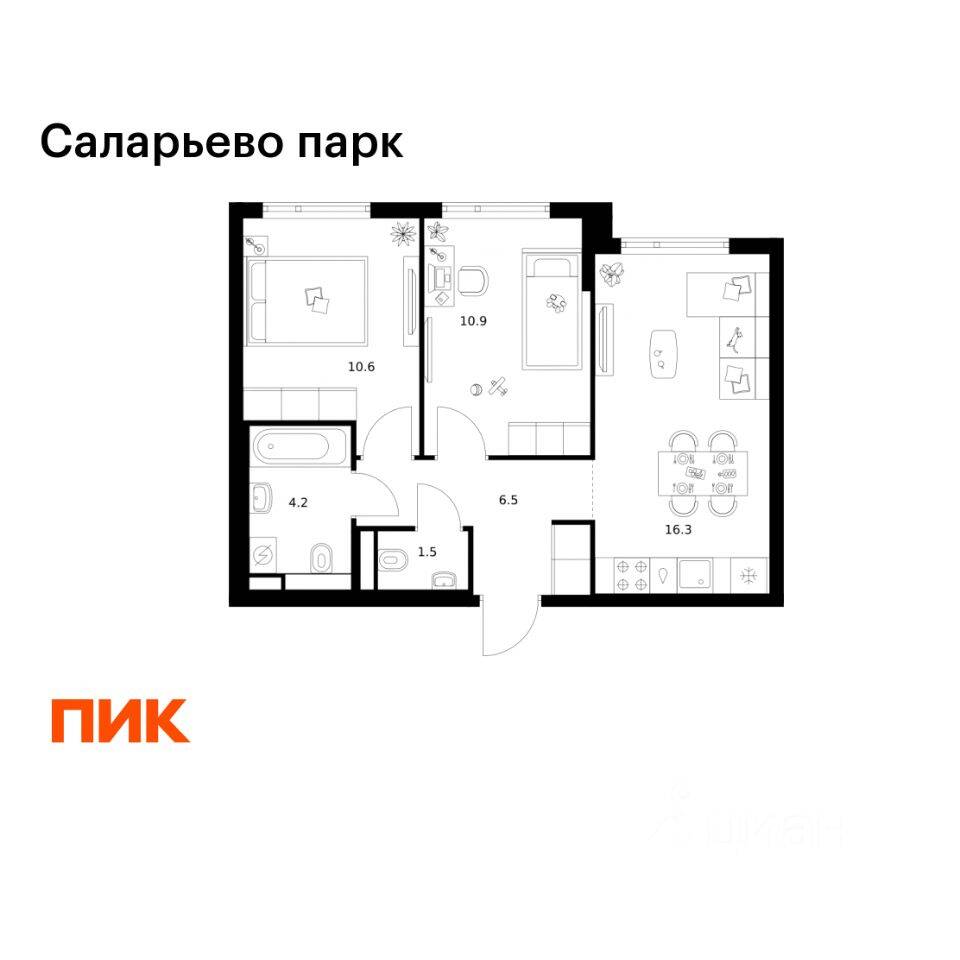 2-комн. квартира, 50 м², в ЖК «Саларьево парк»