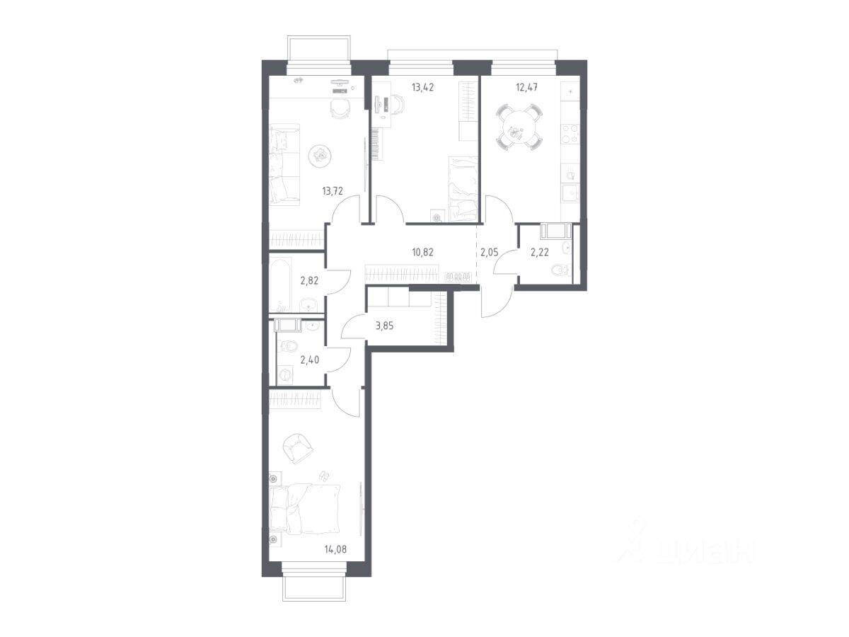 3-комн. квартира, 77,85 м², в ЖК Томилино Парк