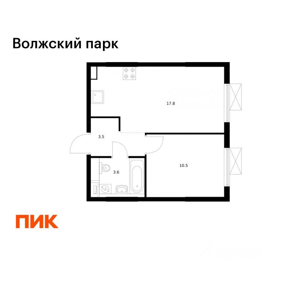 1-комн. квартира, 35,4 м², в ЖК Волжский парк